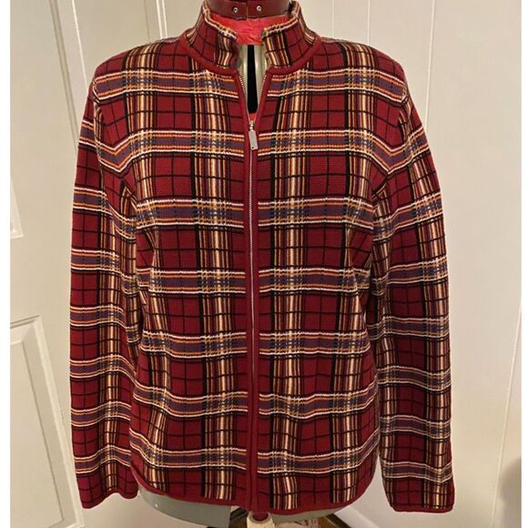 Christopher & Banks Plaid Zip Up 100% Cotton Jacket Women Size L - Picture 1 of 8